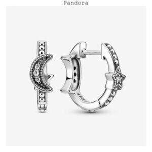 Pandora Crescent Moon & Stars Beaded Hoop Earrings
